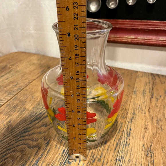 ❤️ Anchor Hocking – Clear Glass Carafe – Red & Yellow Floral – No Lid - Picture 8 of 9
